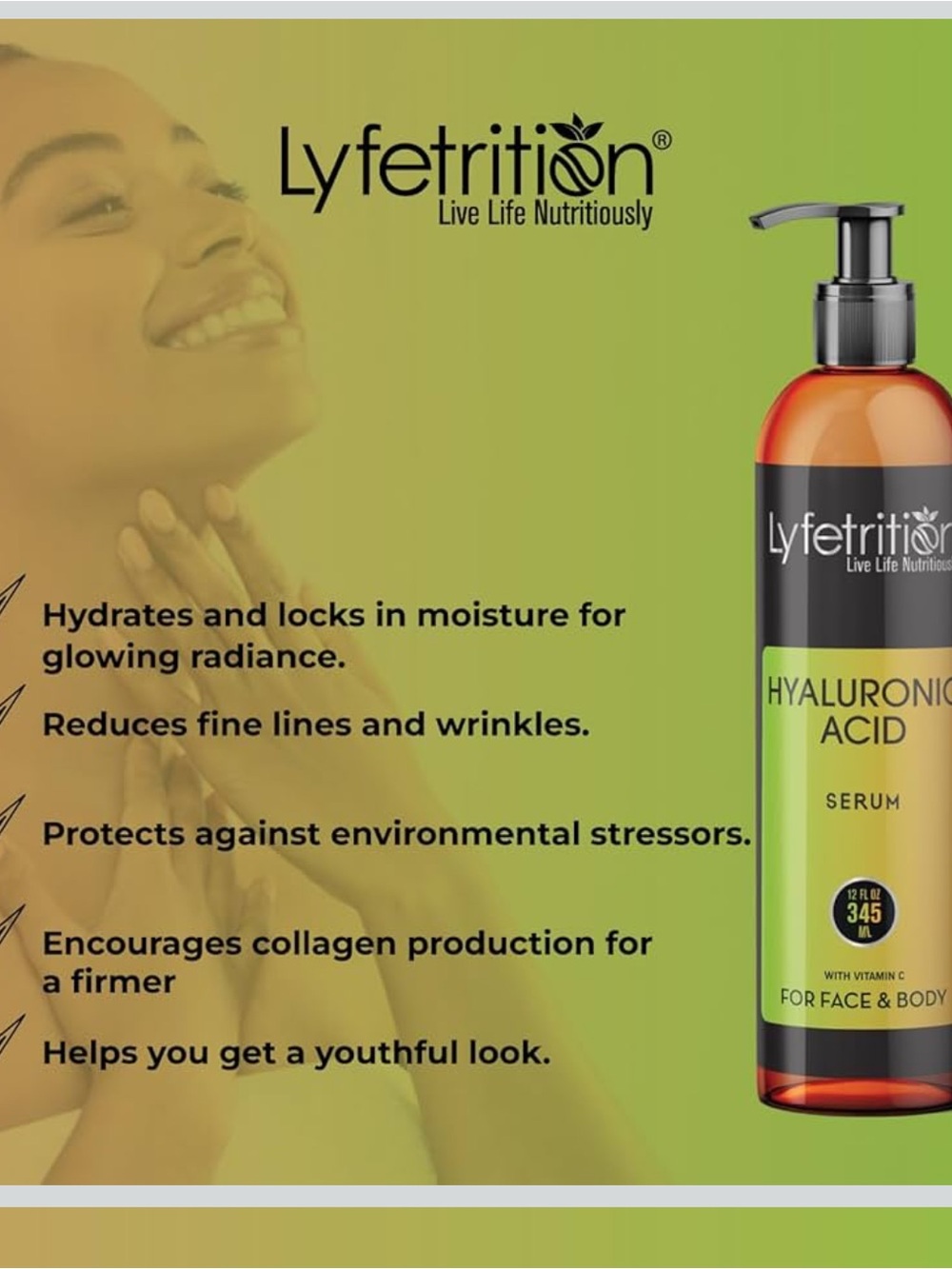 Lyfetrition Hyaluronic Acid Serum for Skin, Moisturizing and Hydrating Serum